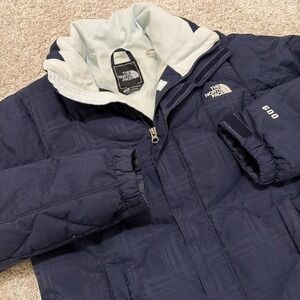 Y2K North Face 600 Fill Down Jacket | Navy Blue with Light Blue Lining | Medium